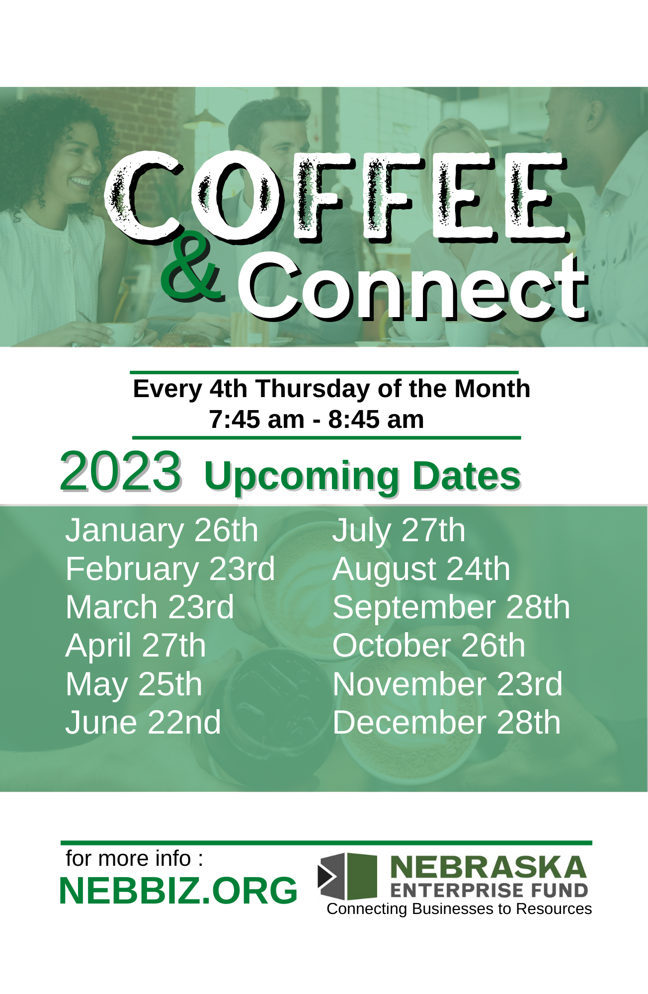 NEF Coffee & Connect schedule
