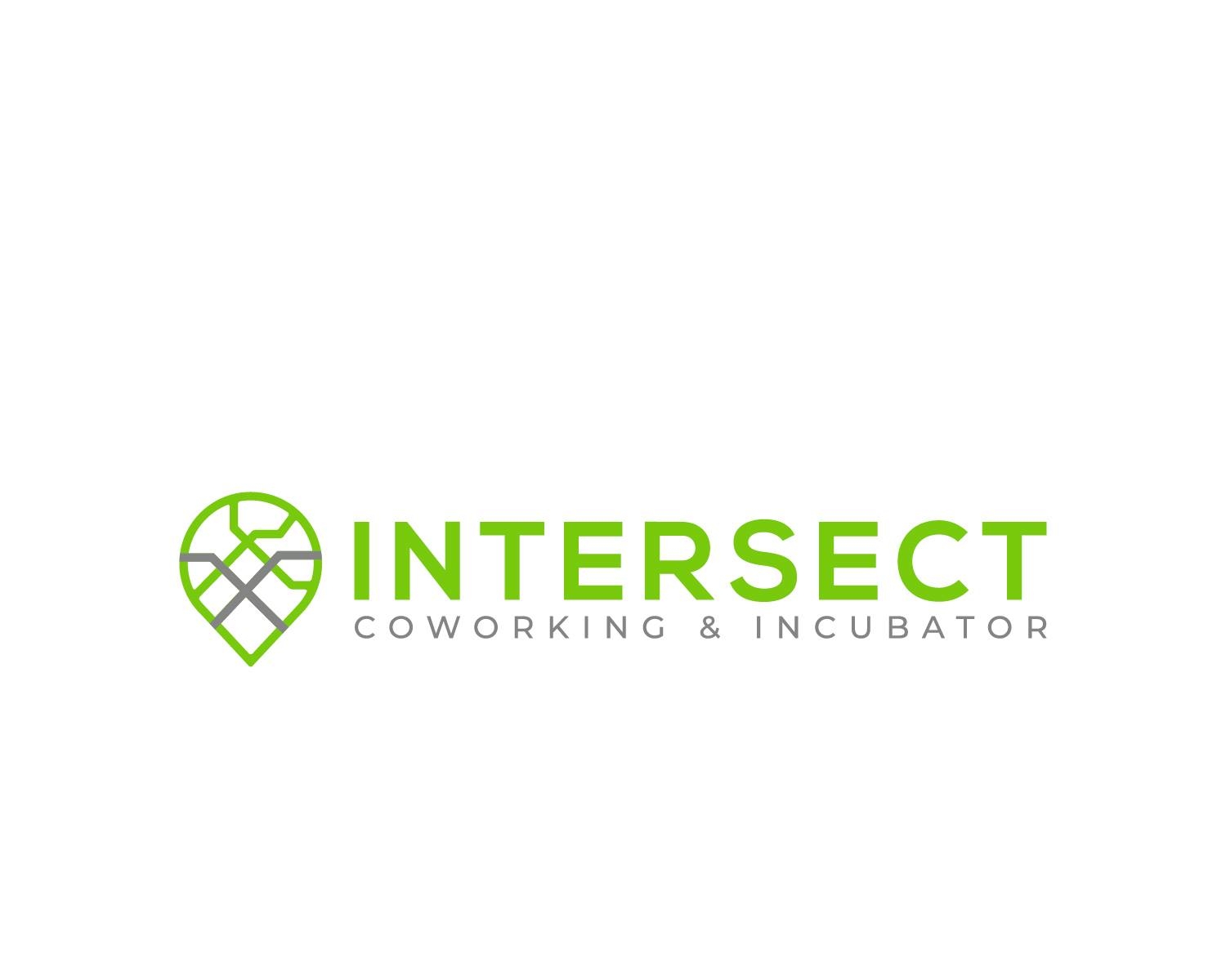 The word intersect in green lettering with coworking and incubator in grey.