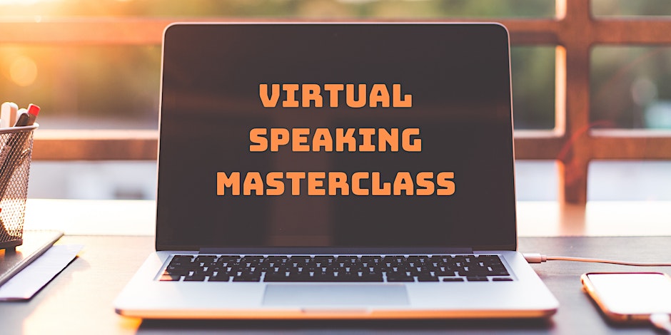 Virtual Speaking Masterclass Omaha on a computer.