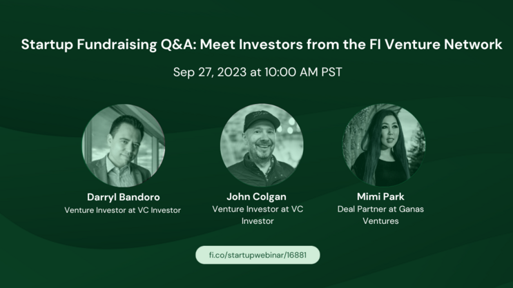 Startup Fundraising Q&A: Meet investors from FI Venture Network with pictures of two man and one woman in a green background