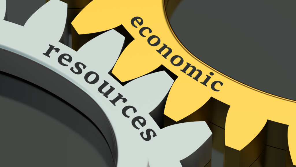 The words economic resources on two gears